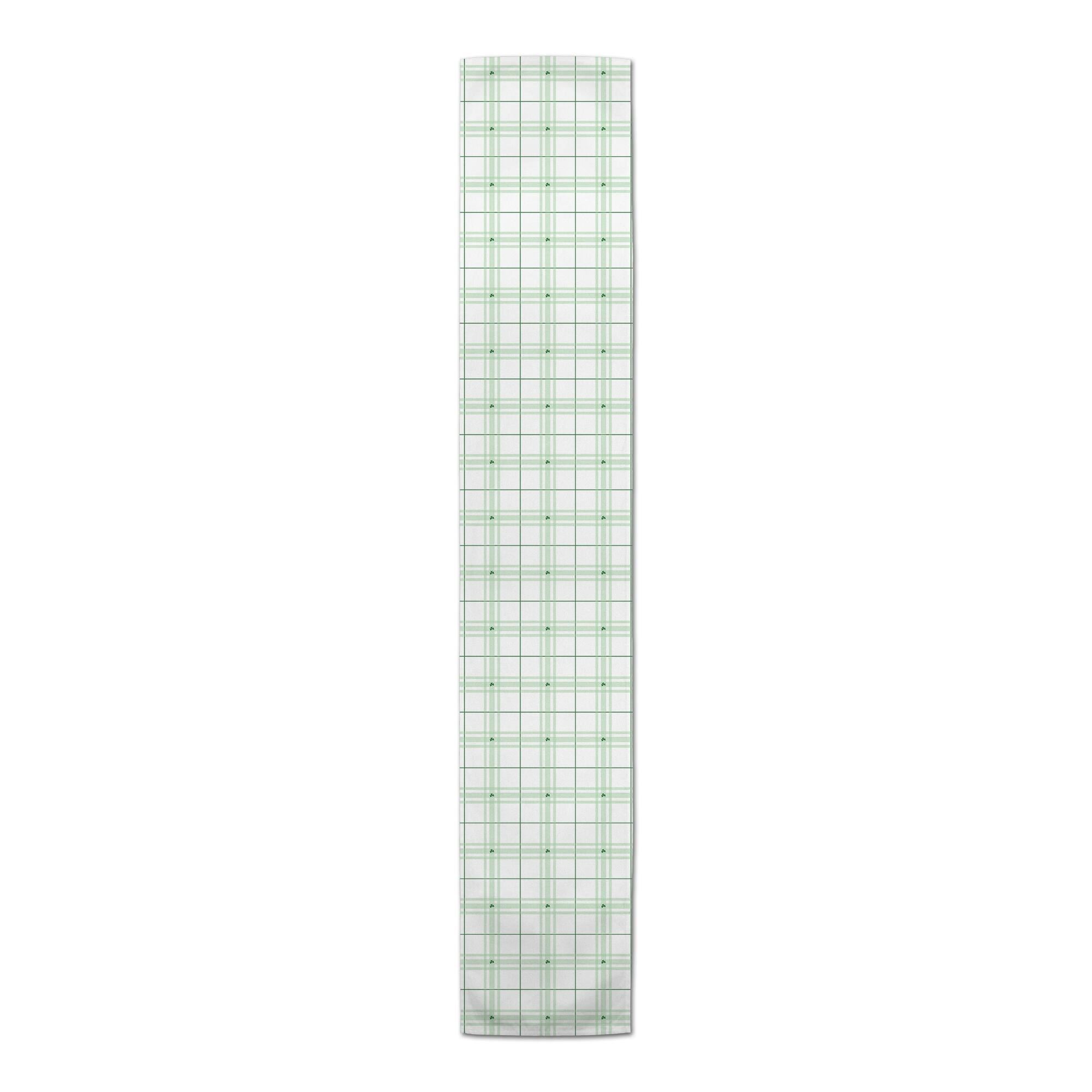 90" Green & White Clover Plaid Poly Twill Table Runner
